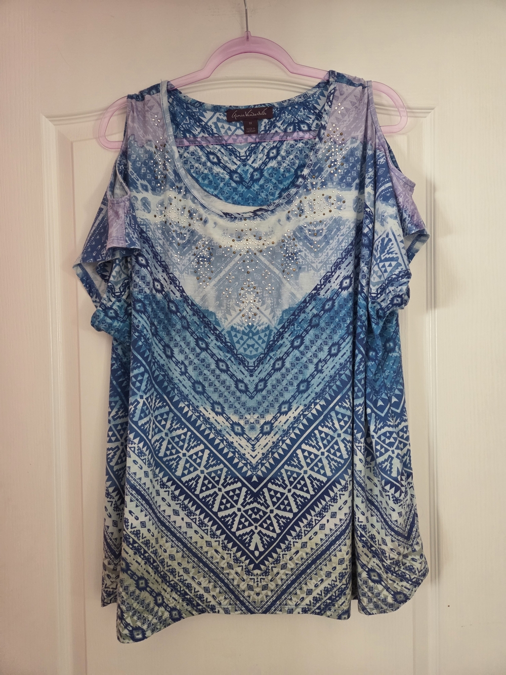 Cold-Shoulder Blue Patterned Women's Top